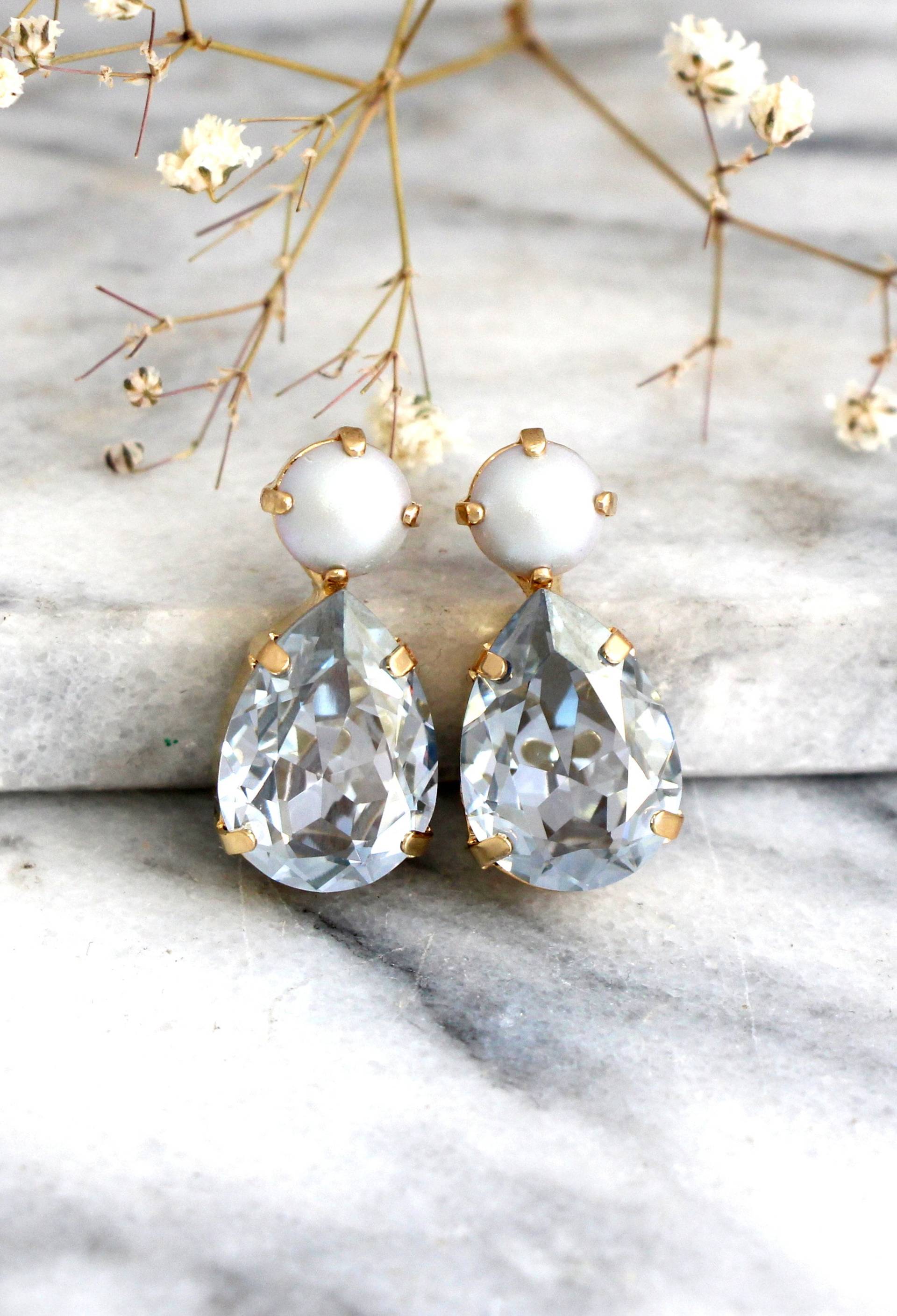 Dusty Blue Ohrringe, Braut Blau Brautjungfern Perle Brautkristall Ohrstecker von iloniti