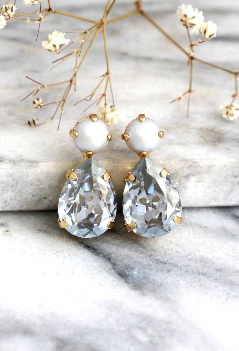 Dusty Blue Ohrringe, Braut Blau Brautjungfern Perle Brautkristall Ohrstecker von iloniti