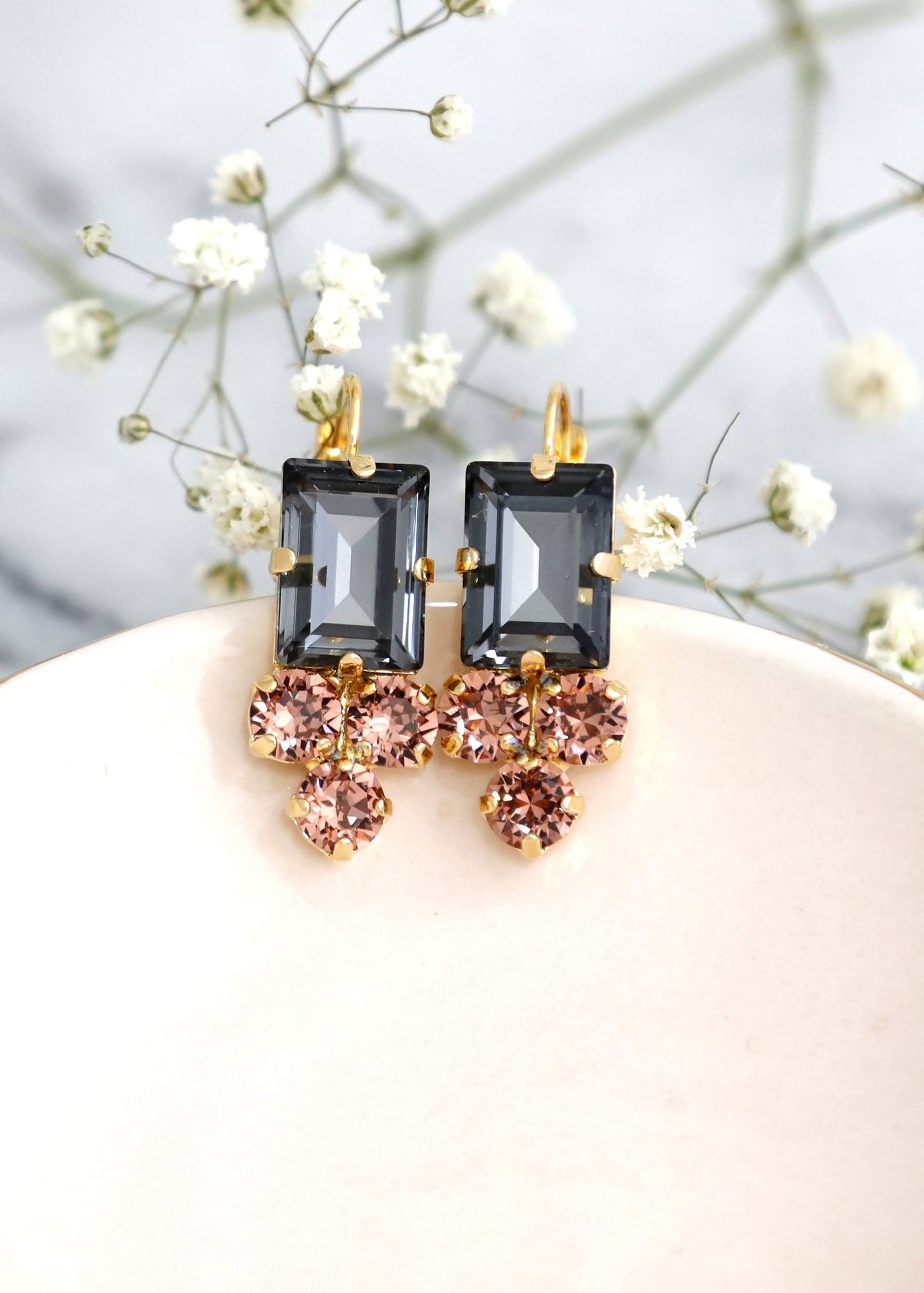 Grau Blush Ohrringe, Kristall Crystal Braut Rose Handgefertigte Ohrringe von iloniti
