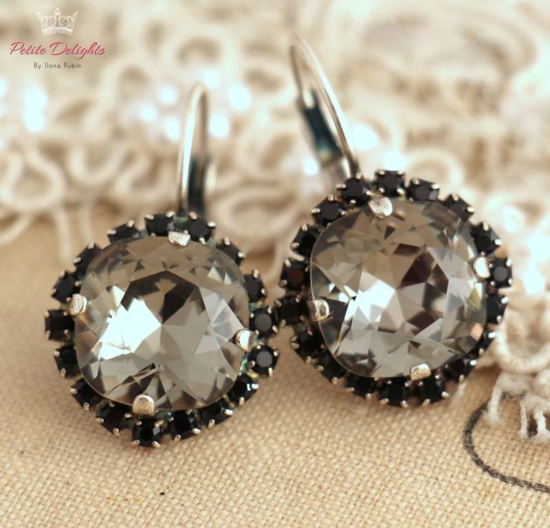 Grau Silber Ohrringe, Kristall Dunkel Braut Brautjungfern Ohrringe von iloniti