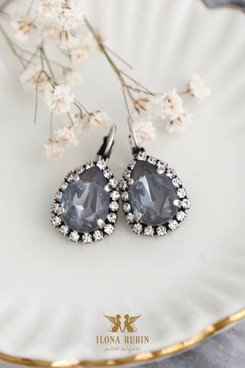 Graue Ohrringe, Braut Dunkelgraue Kristall Graue Hochzeit Schmuck, Brautjungfern Grau Ohrringe von iloniti
