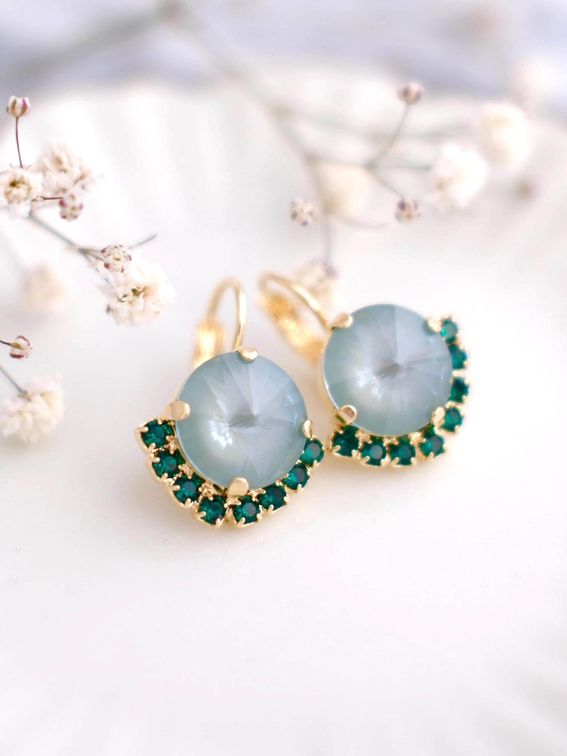 Grüne Ohrringe, Hellgrüne Kristallohrringe, Geschenk Für Sie, Brautjungfern Agave Pistazien Salbei Grün von iloniti