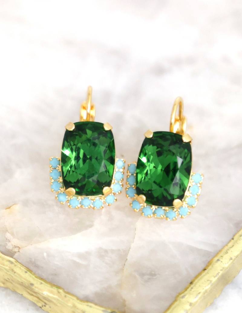 Grüne Tropfen Kristallohrringe, Brautwald Grüne Tropfenohrringe, Smaragdgrüne Ohrringe, Brautjungfern Geschenke, Moosgrüne Rhinestoneohrringe von iloniti