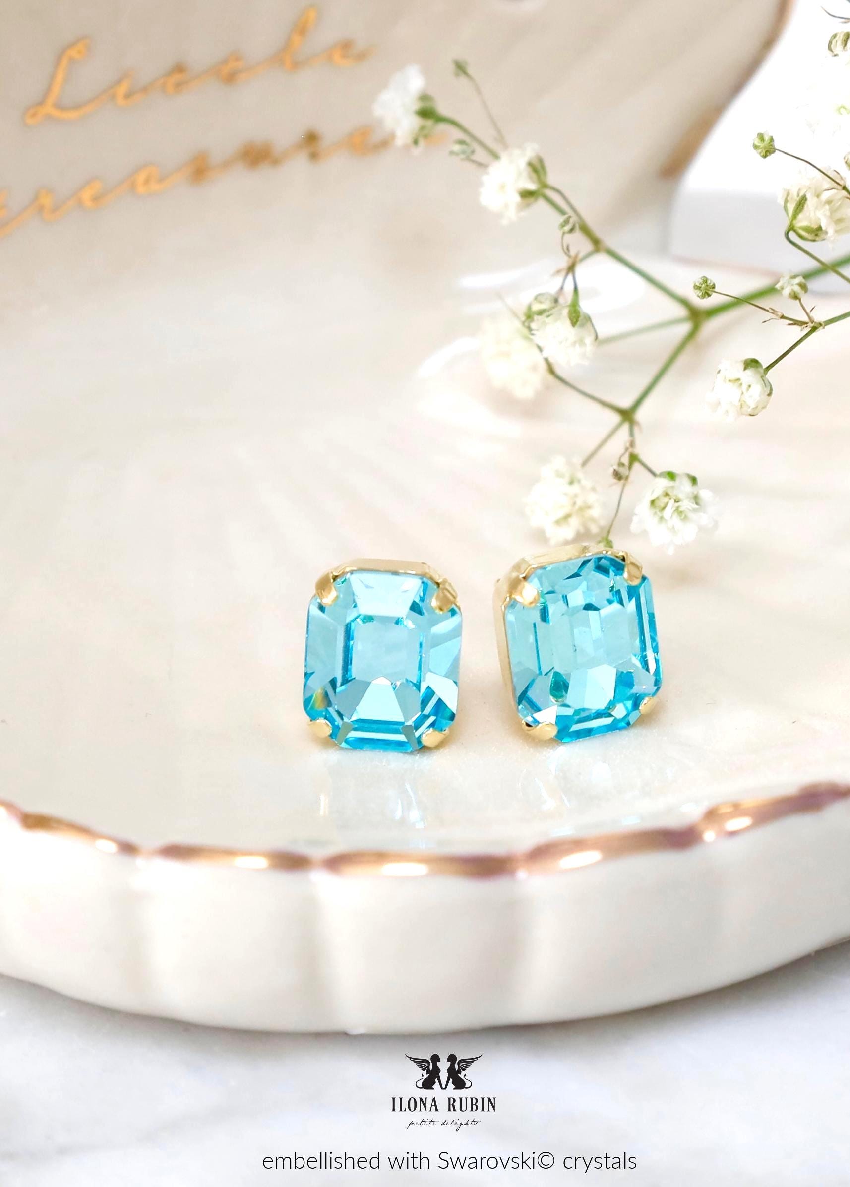 Hellblaue Ohrstecker, Braut Blau Aquamarin Kristall Brautjungfern Ohrringe, Geschenk Für Sie von iloniti