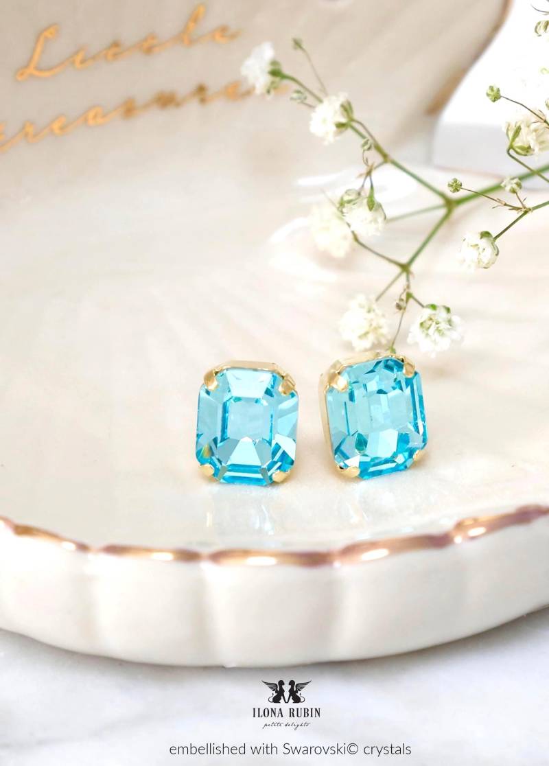 Hellblaue Ohrstecker, Braut Blau Aquamarin Kristall Brautjungfern Ohrringe, Geschenk Für Sie von iloniti