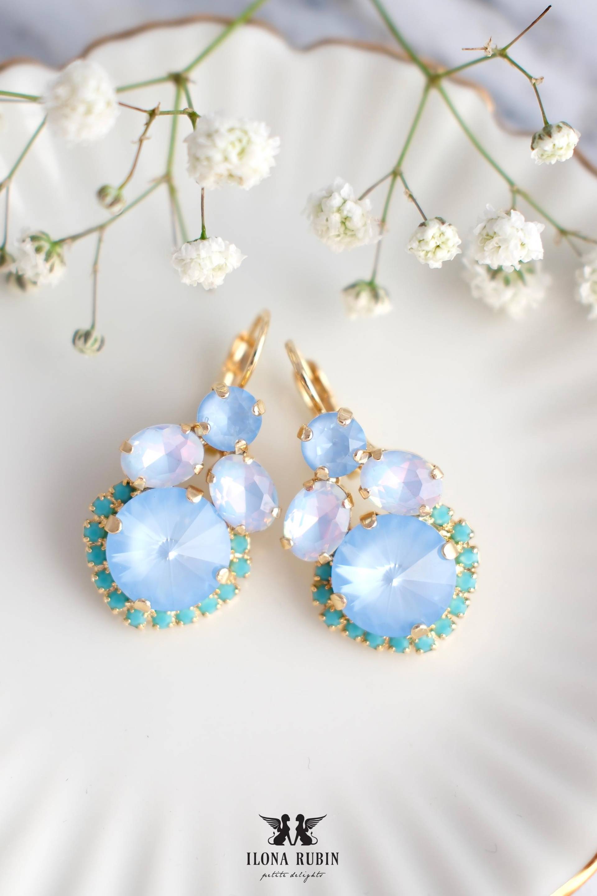 Himmelblau Tropfenohrringe, Leichte Ohrringe, Blaue Kristallohrringe, Geschenk Für Sie, Hellblaue Brautohrringe, Brautjungfern Taubenblaue Ohrringe von iloniti