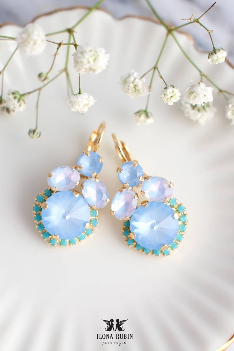 Himmelblau Tropfenohrringe, Leichte Ohrringe, Blaue Kristallohrringe, Geschenk Für Sie, Hellblaue Brautohrringe, Brautjungfern Taubenblaue Ohrringe von iloniti