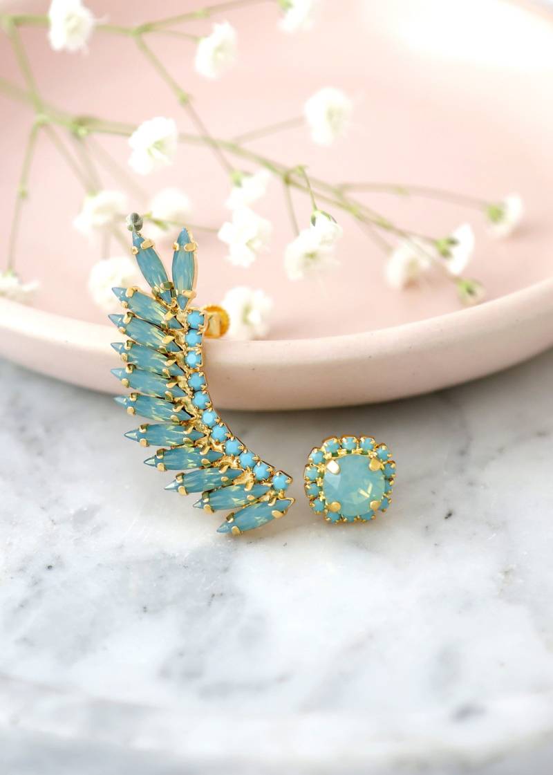 Ohr Kletterer Ohrringe, Braut Salbei Grün Kristall Mint Opal Ohrringe von iloniti