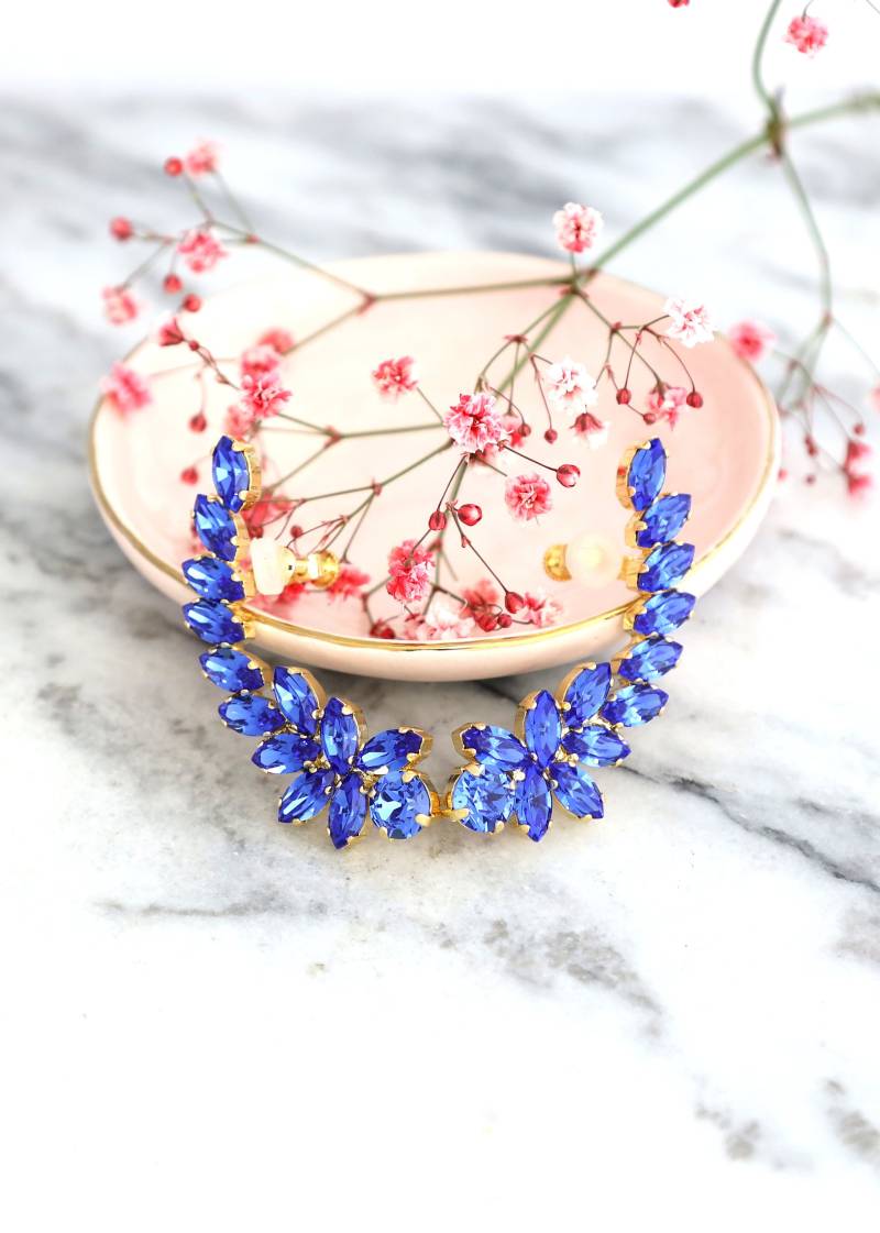 Ohr Kletterer Ohrringe, Saphir Manschette Blau Kristall Trending Schmuck, Sapphire Braut Hochzeit Dunkel Ohrringe von iloniti