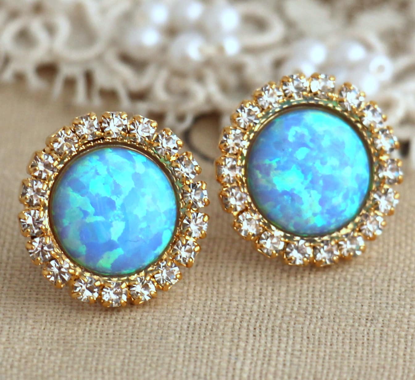 Opal Ohrringe, Ohrstecker, Blau Kristall Brautjungfern Schmuck, Hochzeitsschmuck, Ohrstecker von iloniti