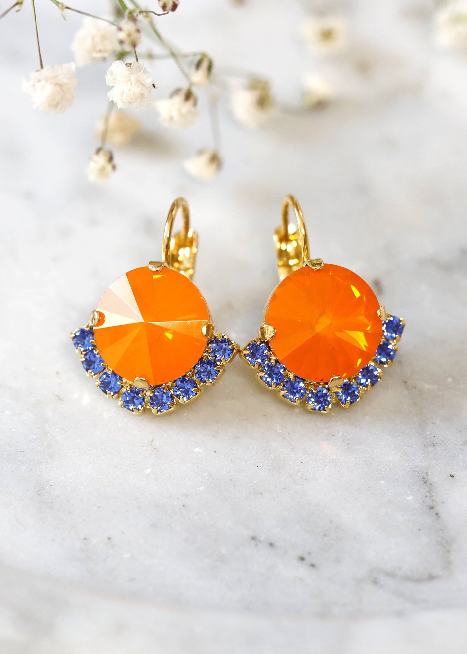 Orange Ohrringe, Tropfen Blau Koralle Tangerine Brautjungfern Ohrringe von iloniti