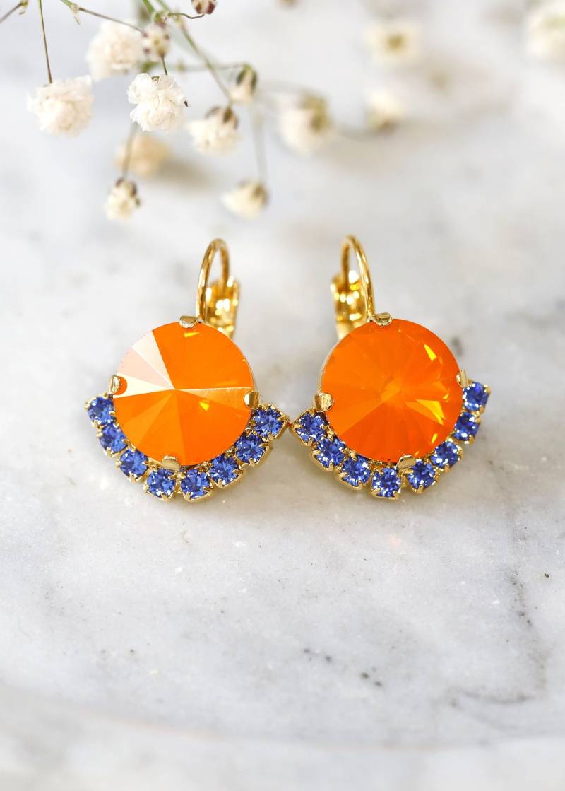 Orange Ohrringe, Tropfen Blau Koralle Tangerine Brautjungfern Ohrringe von iloniti