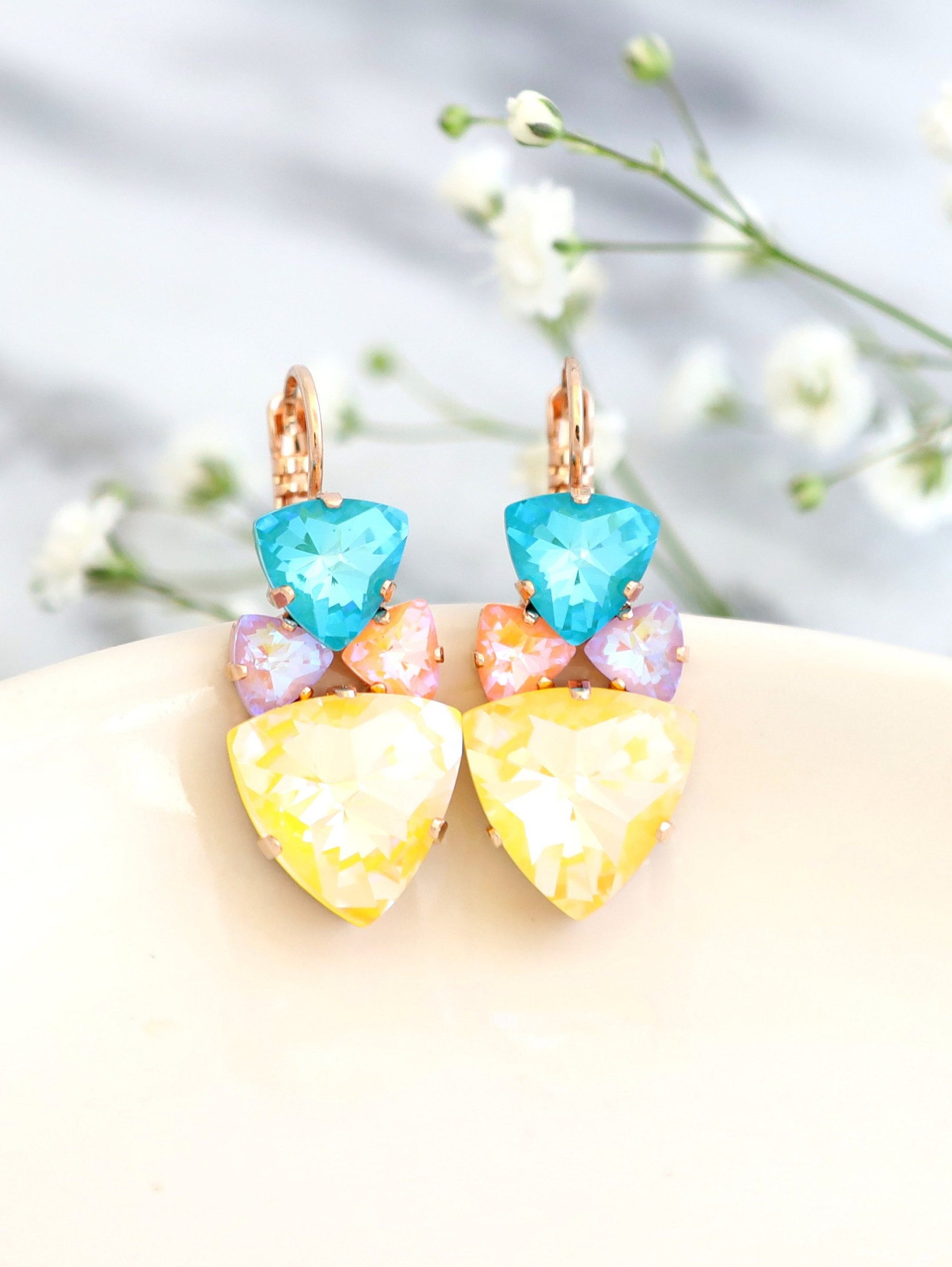 Pastell Farbe Ohrringe, Regenbogen Kristall Frühling Bunte Gelb Blau Ohrringe von iloniti