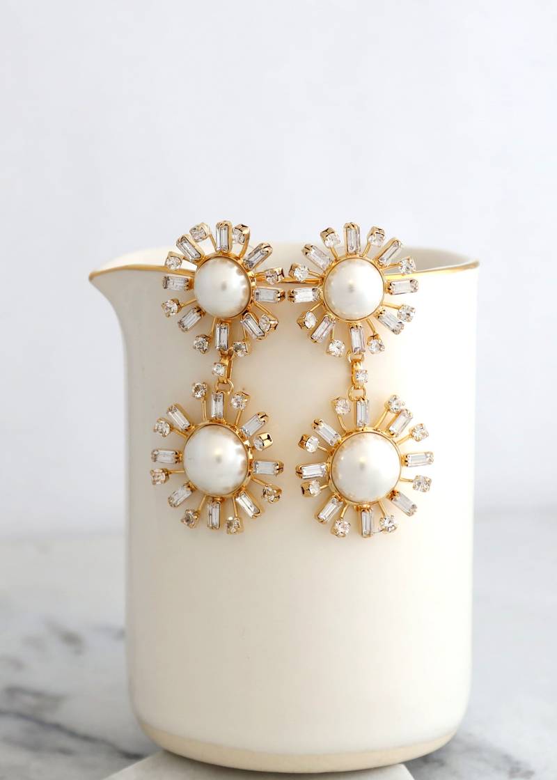 Perlen Braut Ohrring, Moderne Perlenohrringe, Perle Kronleuchter Kristall Ohrringe, Lange Perlenohrringe von iloniti