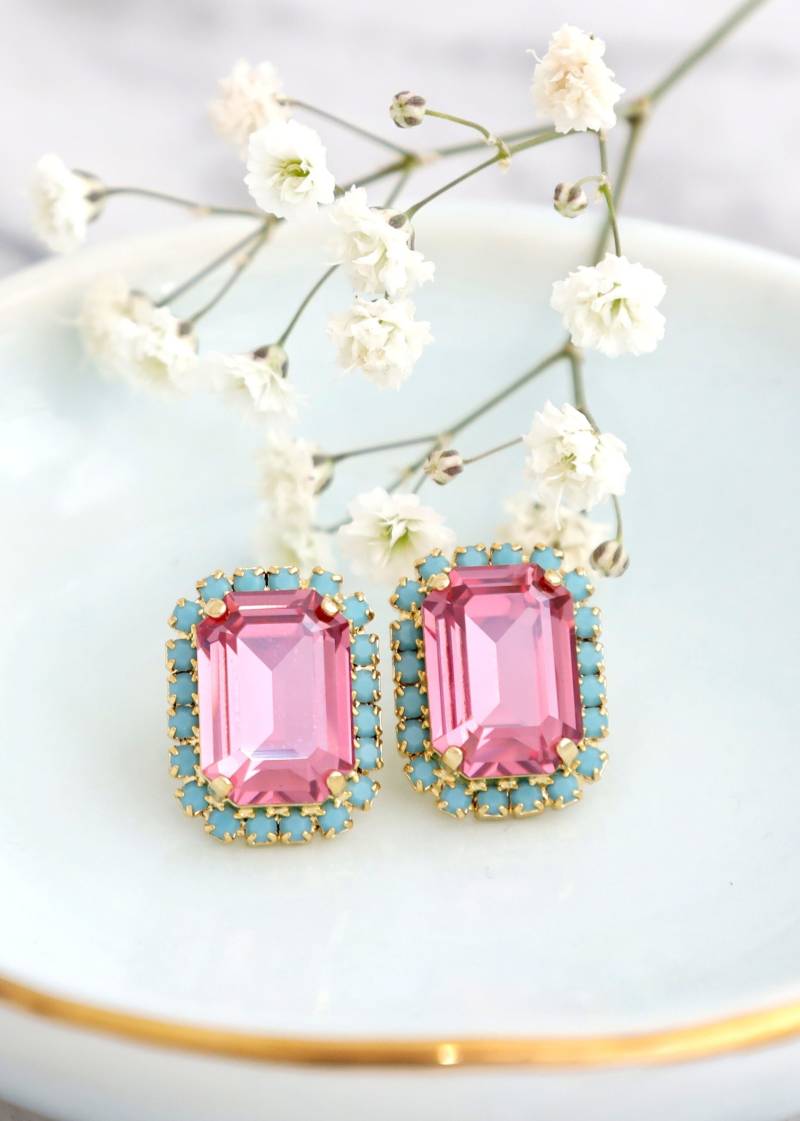 Rosa Ohrstecker, Blau Kristall Ohrringe, Geschenk Für Sie, Brautjungfer Ohrringe von iloniti