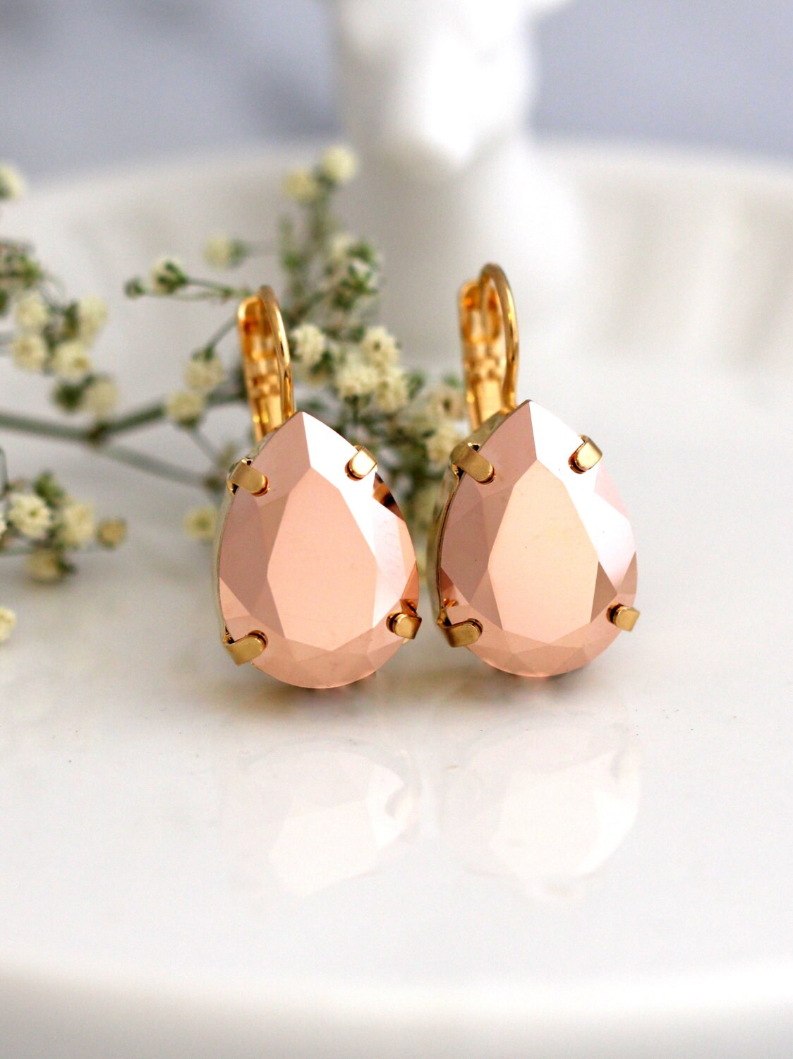 Rose Gold Braut Ohrringe, Brautjungfern Tropfen Ohrringe von iloniti