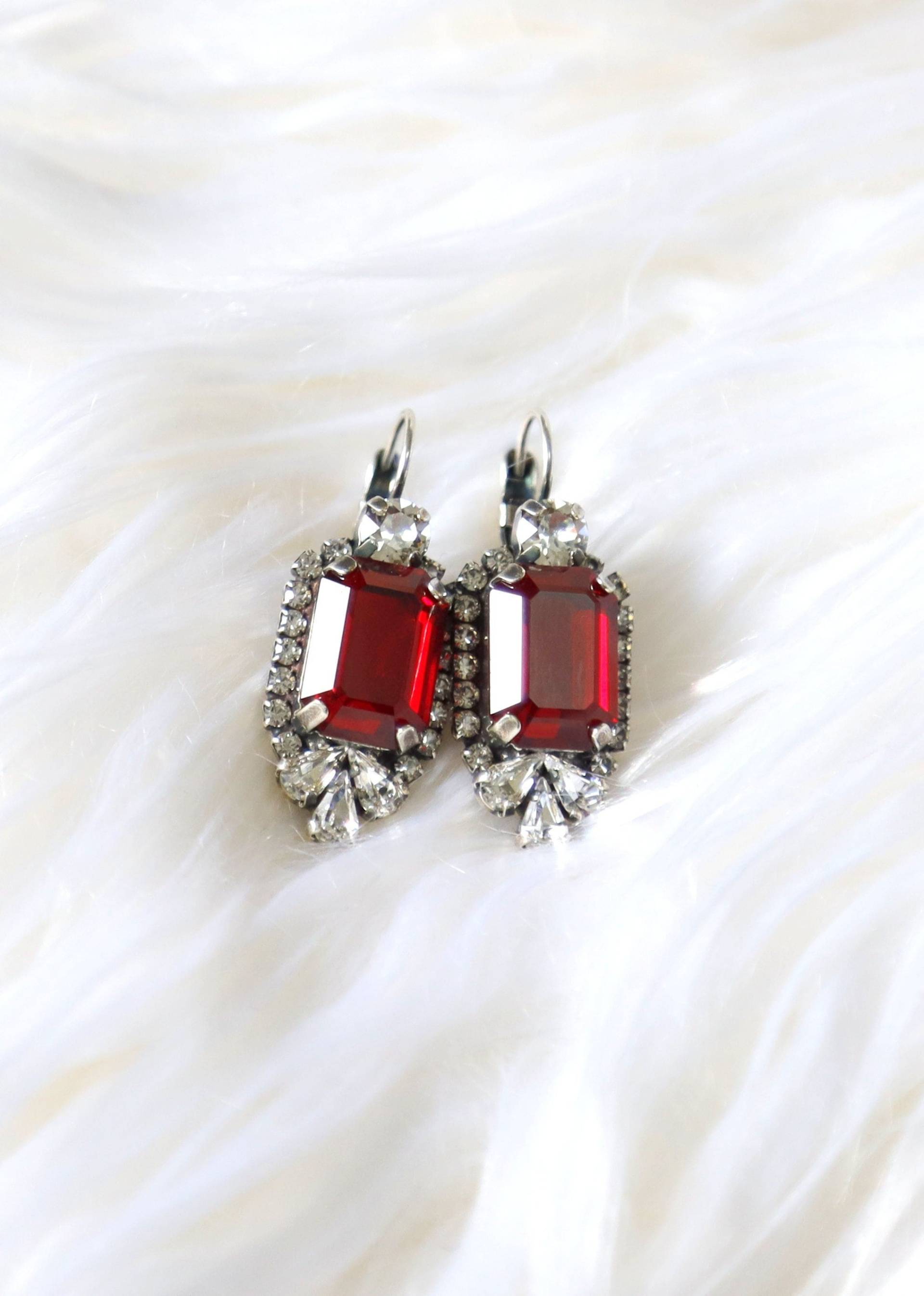 Rote Tropfen Ohrringe, Braut Rote Kastanienbraune Kristall Rubin Geschenk Für Sie, Kastanienrote Kristallohrringe von iloniti