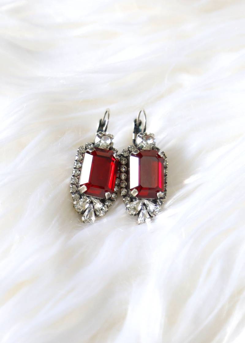 Rote Tropfen Ohrringe, Braut Rote Kastanienbraune Kristall Rubin Geschenk Für Sie, Kastanienrote Kristallohrringe von iloniti