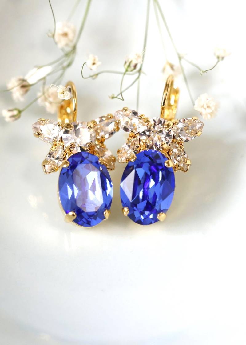 Saphir Blaue Tropfen Ohrringe, Braut Kristall Brisur Brautjungfern Ohrringe von iloniti