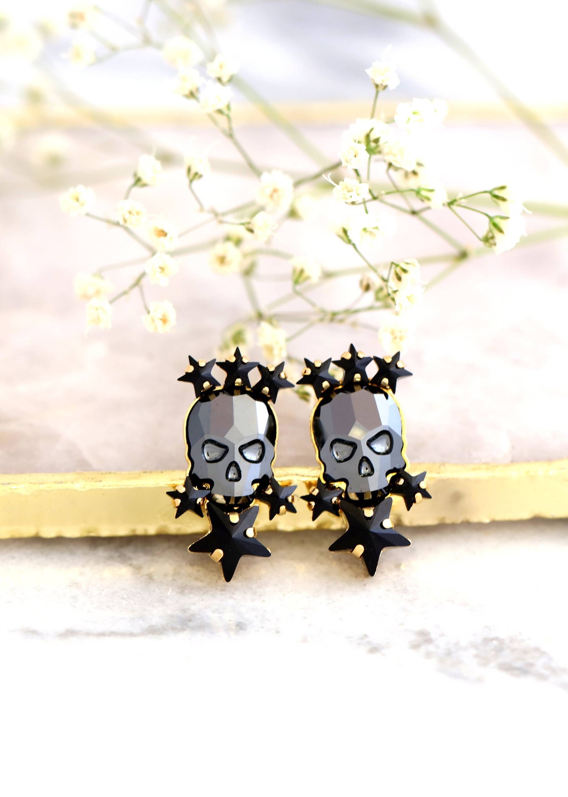 Schädel Ohrringe, Zucker Schwarze Ohrstecker, Gothic Braut Schmuck, Geschenk Für Sie, Ohrringe von iloniti