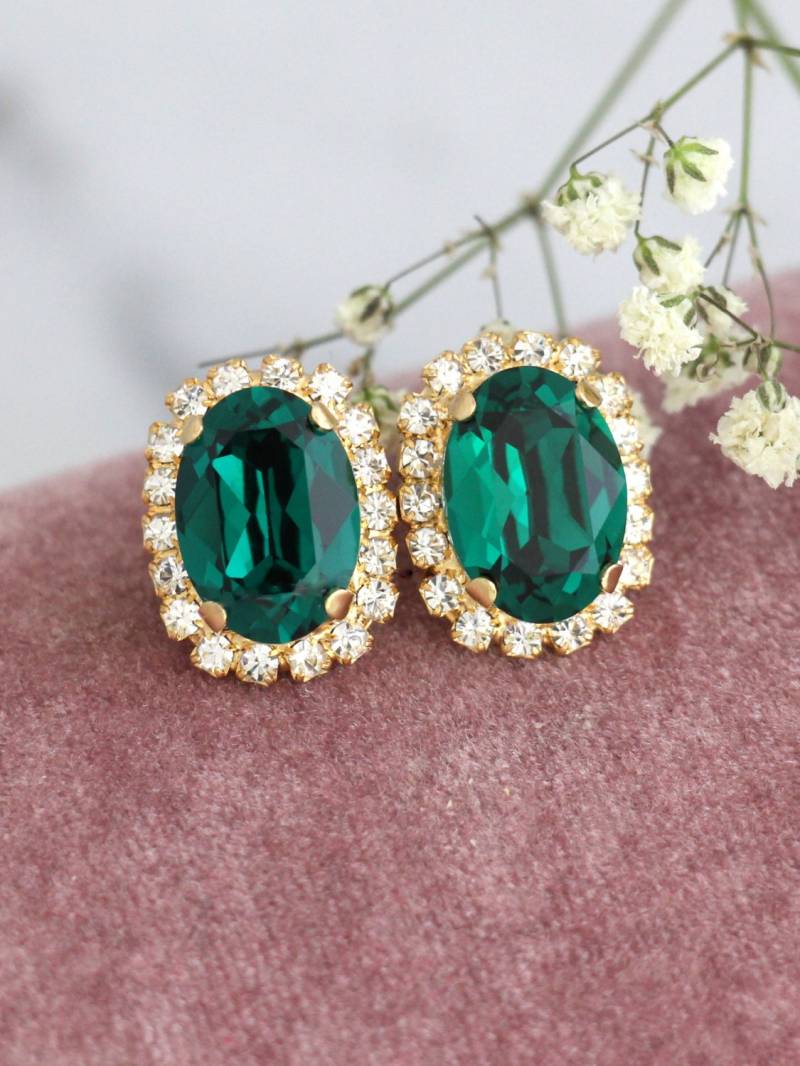 Smaragd Grüne Ohrringe, Kristall Ohrstecker, Brautjungfern Braut Weihnachtsgeschenk Für Sie von iloniti