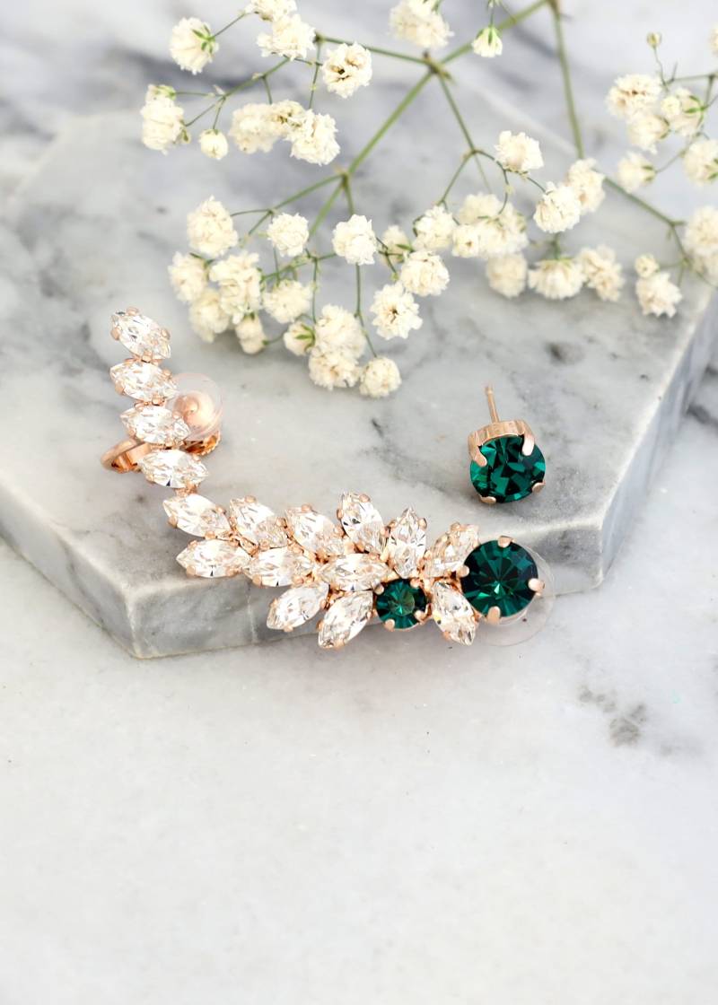 Smaragd Ohr Kletterer, Grüne Ohrmanschette Ohrringe, Braut Grün Kletterer Kristall Trending Rock-Enroll von iloniti