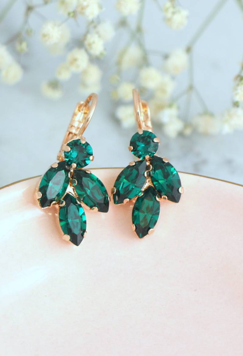 Braut Grüner Smaragd Tropfen Ohrringe, Dunkelgrüner Kristall Hochzeit Schmuck, Brautjungfern Geschenke von iloniti