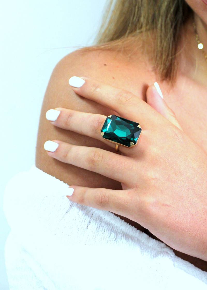 Smaragd-statement Kristallring, Smaragd Cocktailring, Grüner Großen Ring, Geschenk Für Sie, Cocktailring von iloniti