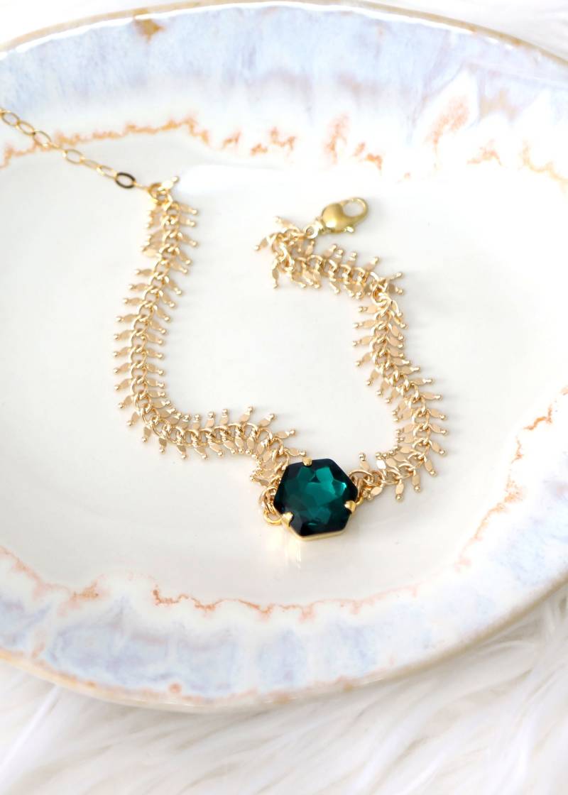 Smaragdgrün Armband, Braut Smaragd Kristall Brautjungfern Dunkelgrün Gold Boho Armband von iloniti