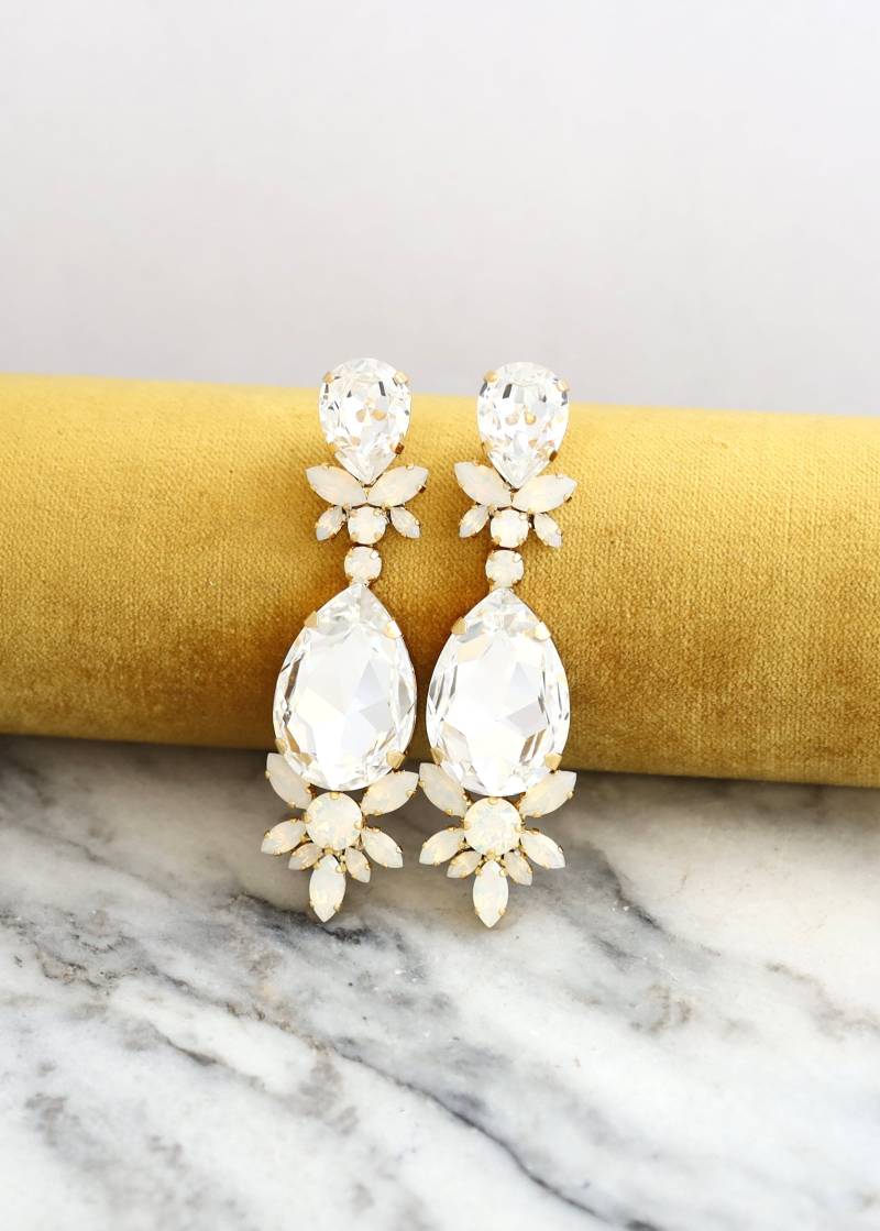 statement Brautohrringe, Weißer Opal Kronleuchter Braut Ohrringe, Oversize Kristallohrringe Ohrhänger von iloniti