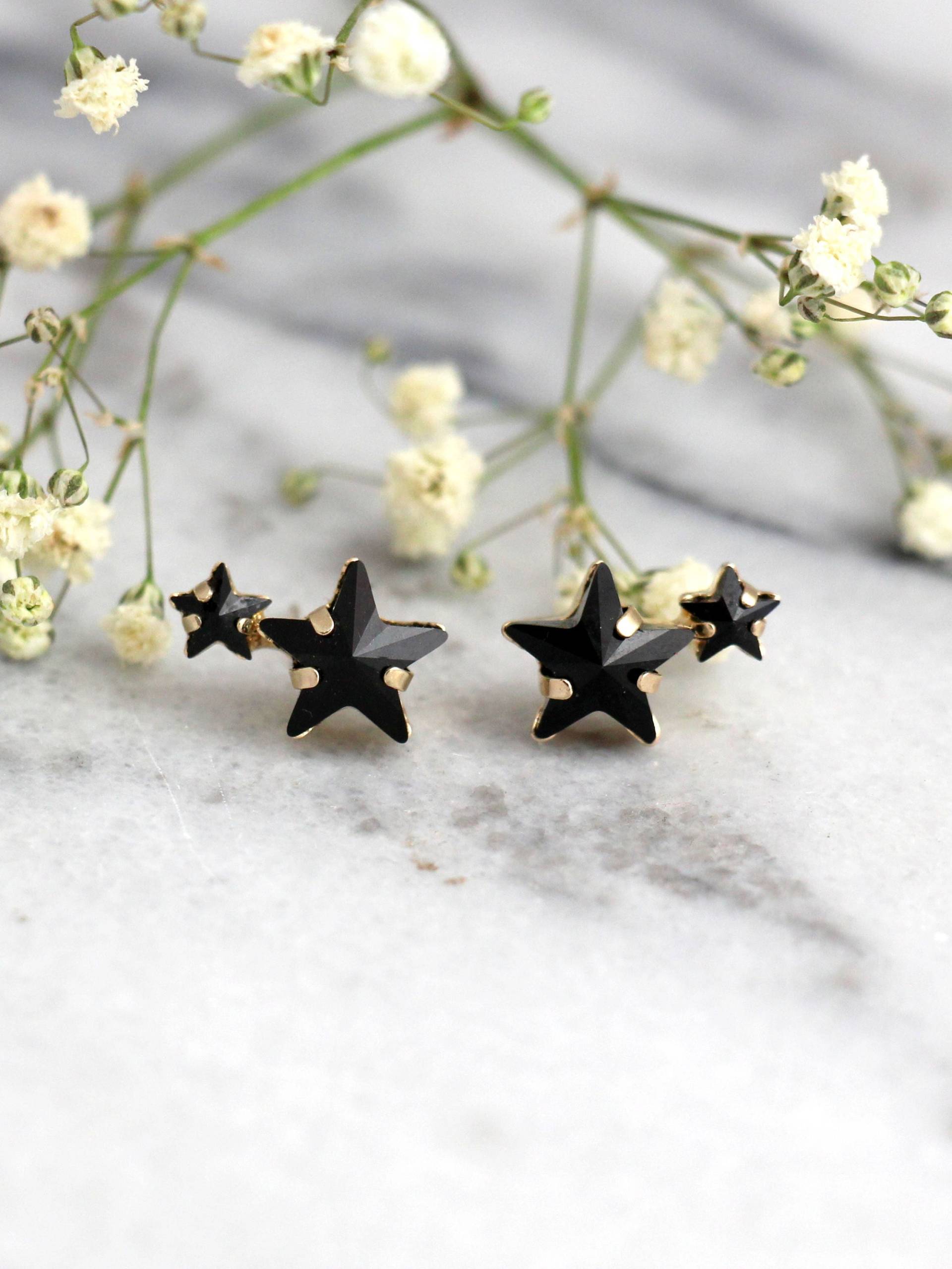 sternohrringe, Schwarze Ohrringe, Kletternde Braut Bolzen, Kristallohrringe, Brautjungfern Ohrringe von iloniti