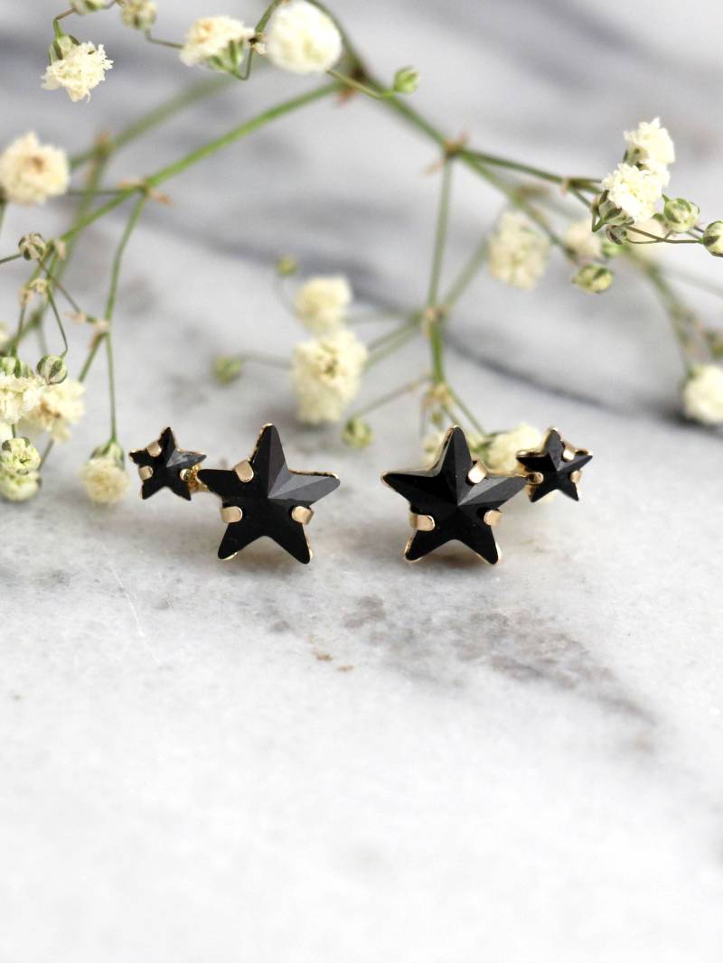 sternohrringe, Schwarze Ohrringe, Kletternde Braut Bolzen, Kristallohrringe, Brautjungfern Ohrringe von iloniti