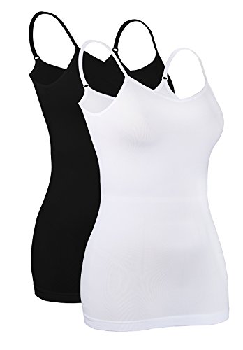 2er Pack Damen Spaghettiträger Tops unterhemd Schwarz+Weiss Tank Tops Basic Tops Spaghetti Top T-Shirt Aermellos,DE 36-38 (Etikette L) von iloveSIA