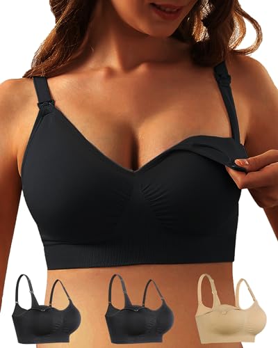 iLoveSIA Damen 3Pack Voller Fehlschlag Still-BH Nahtlose Schwangerschafts-BH X-Large Nude + schwarz + schwarz von iloveSIA