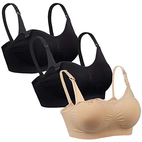 iLoveSIA Damen 3Pack Voller Fehlschlag Still-BH Nahtlose Schwangerschafts-BH groß Nude + schwarz + schwarz von iloveSIA