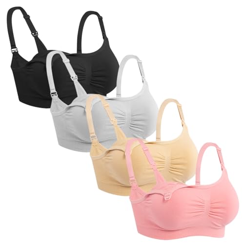 iLoveSIA Damen 3Pack Voller Fehlschlag Still-BH Nahtlose Schwangerschafts-BH groß Rosa + beige + schwarz von iloveSIA