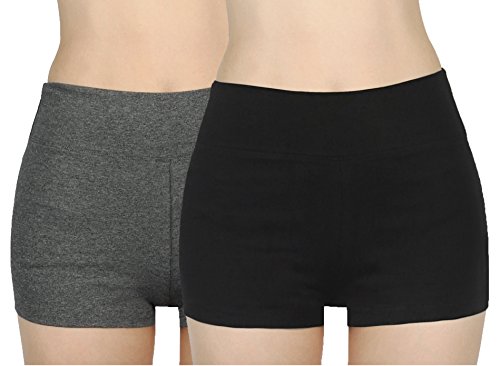 iloveSIA 2X Shorts Damen kurz Schwarz+grau Frauen Jogging Sport Fitness Shorts Yoga Shorty,M von iloveSIA