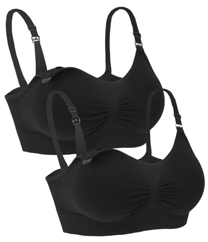 iloveSIA 2pack Still BHS ohne Bügel bequemer Still-BH Damen Schwangerschafts-BH Maternity Nursing Bra Schwarz XL von iloveSIA