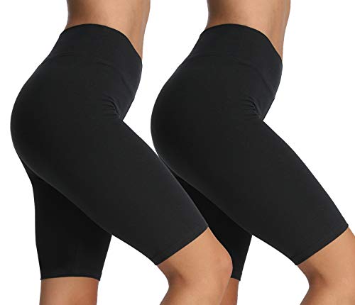 iloveSIA Damen-Biker-Shorts aus Baumwolle für Damen, hohe Taille, enganliegend, für Fitnessstudio, Yoga, Workout, Radfahren, Laufen, Volleyball, schwarz/schwarz, Klein von iloveSIA