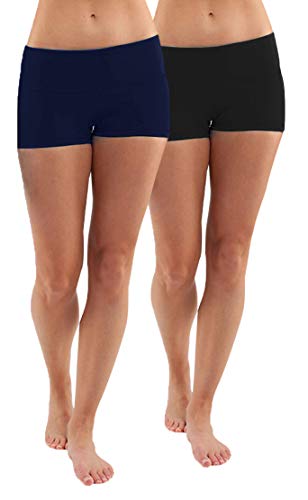 iloveSIA Damen Shorts Kurze Radlerhose Sportshorts Tanzshorts Fitness Yoga Hotpants aus Baumwolle Unterziehhose Biker Shorts Schwarz +Dunkelblau S von iloveSIA