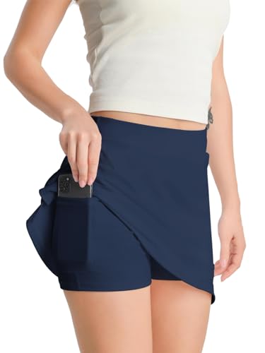 iloveSIA Damen Tennis Rock Hohe Taille Sportrock für Tennis Golf Laufen Radfahren Alltag Schnelltrocknend Undurchsichtig Anti-Blickeinblick Blau Größen L von iloveSIA