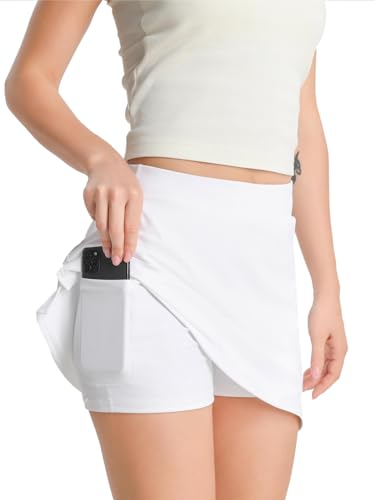iloveSIA Damen Tennis Rock Hohe Taille Sportrock für Tennis Golf Laufen Radfahren Alltag Schnelltrocknend Undurchsichtig Anti-Blickeinblick Weiß Größen XXL von iloveSIA