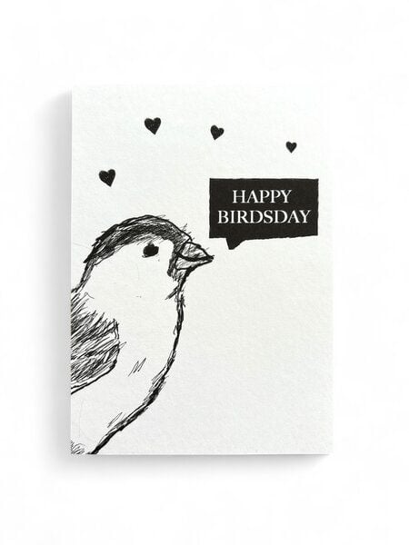 ilovemixtapes „Happy Bird­sday“ – Witzige Postkarte Vogelkarte zum Geburtstag, handgezeichnet & nachhaltig von ilovemixtapes