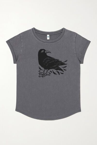 ilovemixtapes Damen Bio-T-Shirt „Rabe“ – Stone Washed Grey | Raben-Motiv von ilovemixtapes