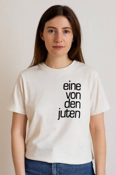 ilovemixtapes Damen T-Shirt „eine von den juten“ – Bio-Baumwolle, handbedruckt, fair & nachhaltig | Off White von ilovemixtapes
