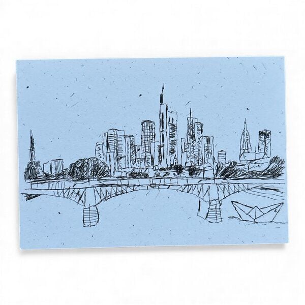ilovemixtapes Postkarte „Frankfurt“ – zwischen Skyline und Papierboot A6 von ilovemixtapes