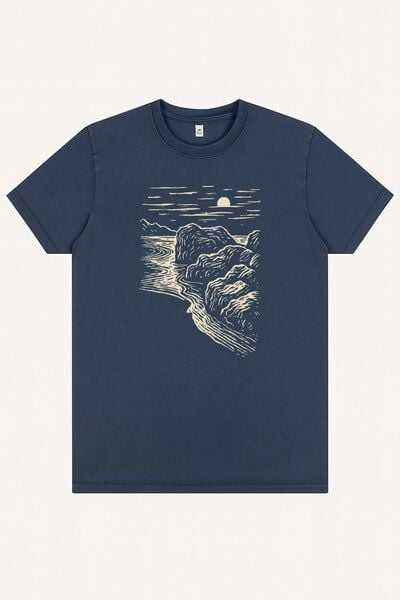 ilovemixtapes Unisex T-Shirt „Black Beach“ – Stone Washed Denim Blue, Bio-Baumwolle, Earth Positive von ilovemixtapes