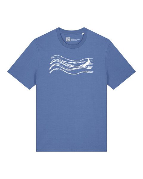 ilovemixtapes Wellenwall T-Shirt Unisex – Bright Blue – Bio Baumwolle – Relaxed Fit – Handdruck in Weiß – Fair & Vegan von ilovemixtapes