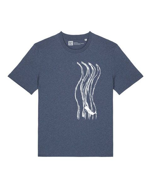 ilovemixtapes Wellenwall T-Shirt Unisex – Dark Heather Blue – Bio Baumwolle – Relaxed Fit – Handdruck in Weiß – Fair & Vegan von ilovemixtapes