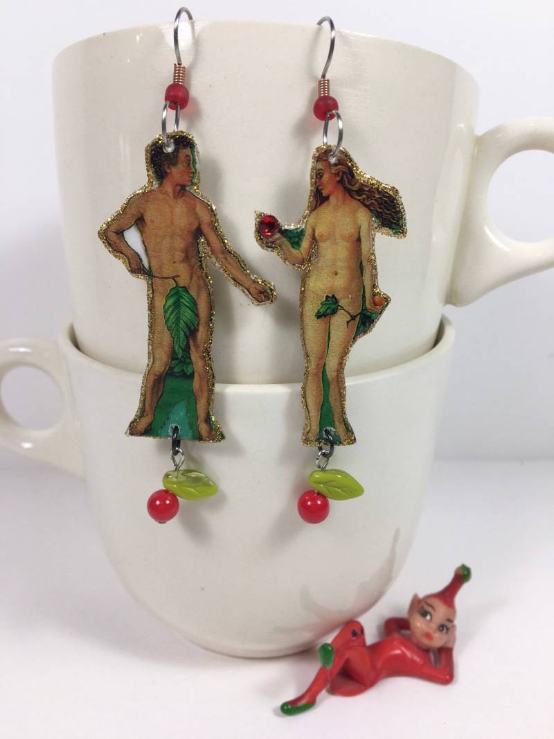 Adam Und Eva Ohrringe Garten Eden Essen Den Apfel Versuchung Bibel von ilovemyauntdebbie